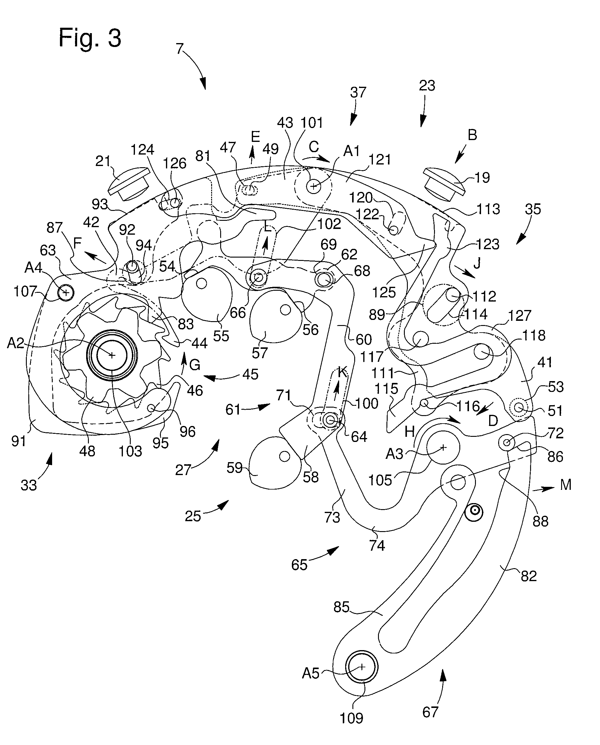 Bistable hammer for a chronograph mechanism