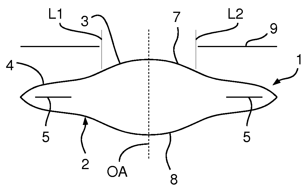 Intraocular lens provided for implantation into an eye and device for changing the optical effect of an implanted intraocular lens