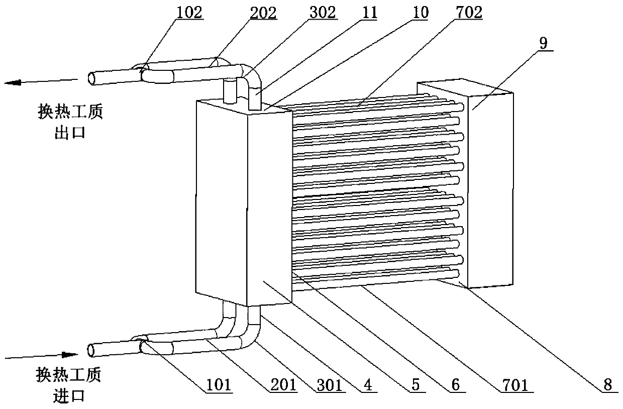 An inlet and outlet tube box for evenly distributing the flow in the tube of a tube heat exchanger