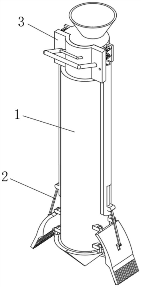 Hole digging and feeding device for broad bean reseeding