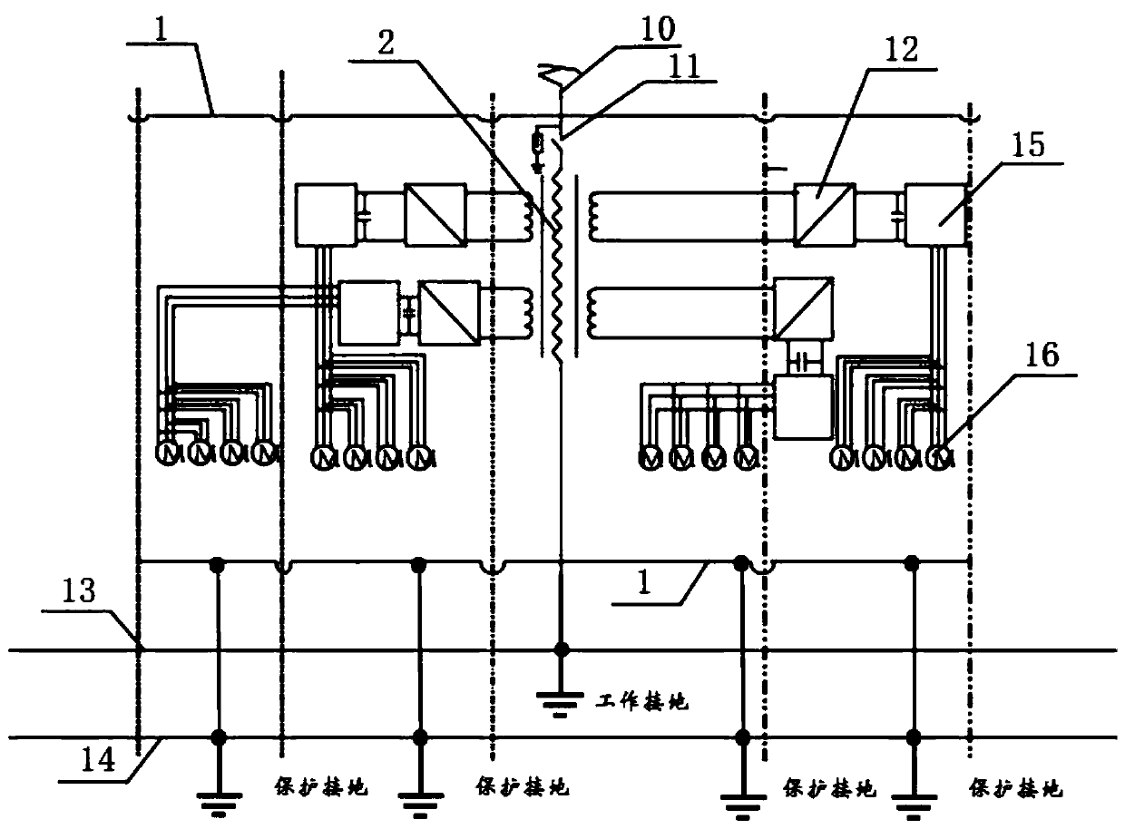 Working grounding and safe grounding independent distribution method suitable for high-speed train