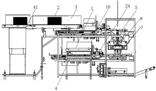 Novel case unpacking machine for large-capacity beverage production line