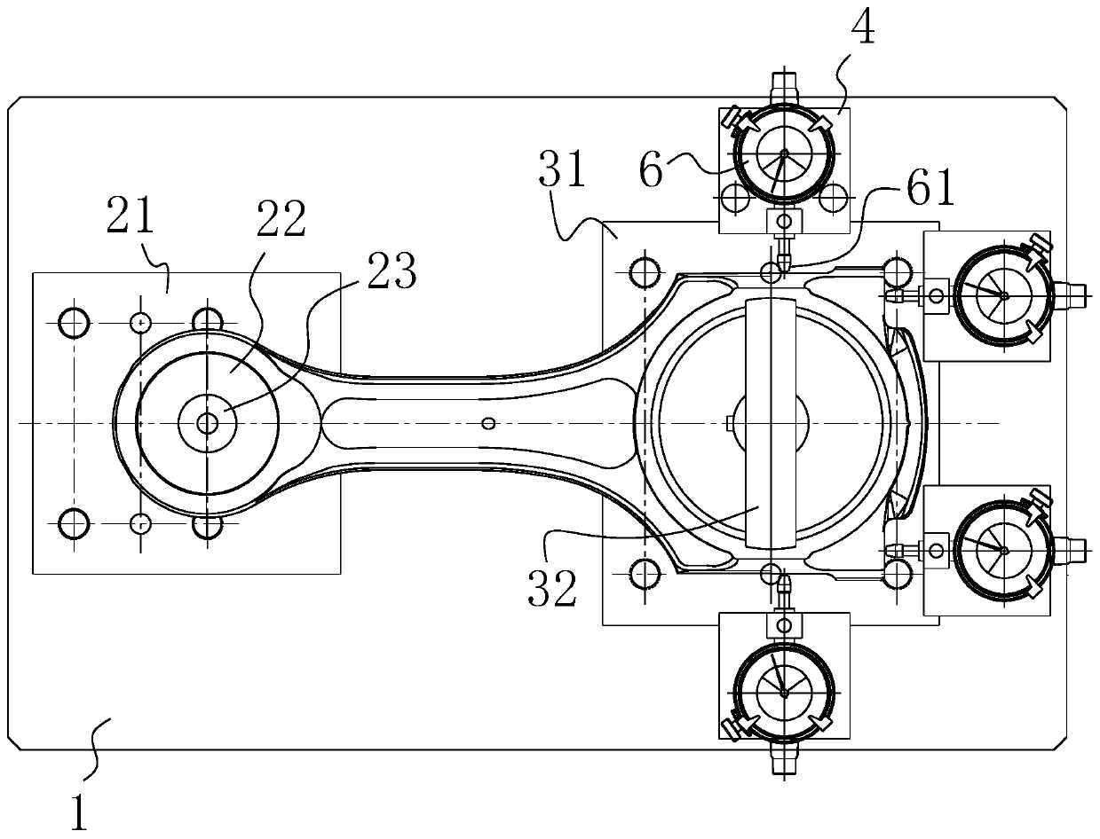 Detection device and method for detecting positional precision of connecting rod side surface and cover base surface