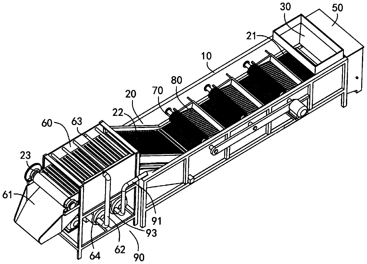 Cleaning device for removing sand and soil in dehydrated vegetable raw material without machine halt