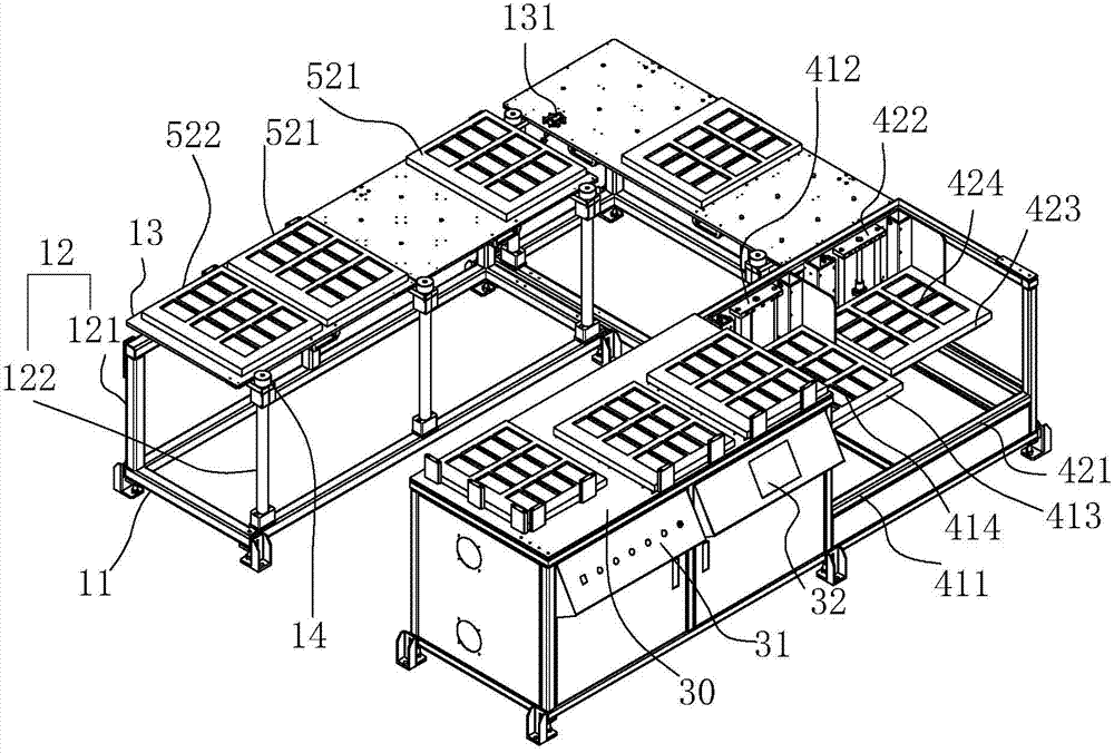 Turnover platform plate and robot feeding and discharging system for PCBA (Printed Circuit Board Assembly) test