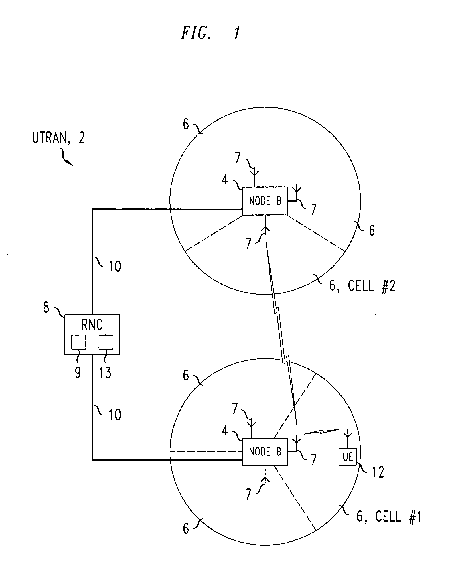 Radio telecommunications network, and a method of selecting base station antennas for connection with a mobile user terminal