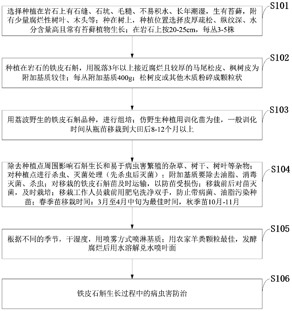 Wild cultivation imitating method for planting dendrobium officinale in stone mountains