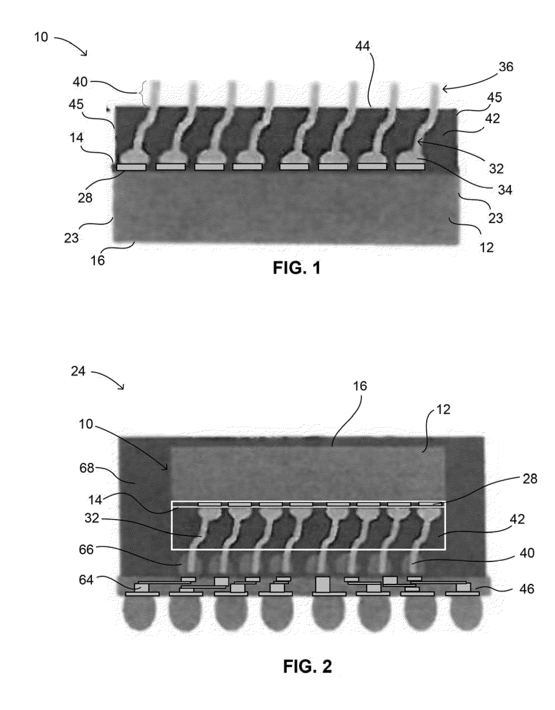 Microelectronic element with bond elements to encapsulation surface