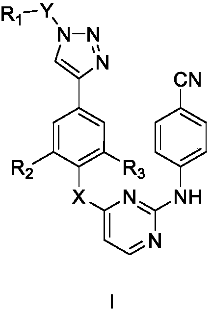 Substituted 1,2,3 triazole diarylpyrimidine derivative as well as preparation method and application thereof