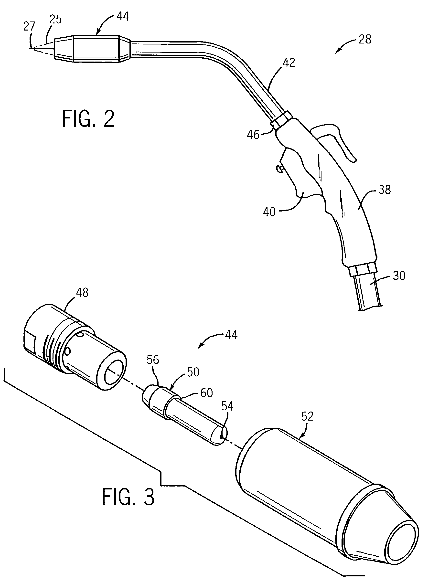 Welding gun having contact tip and method of operating same