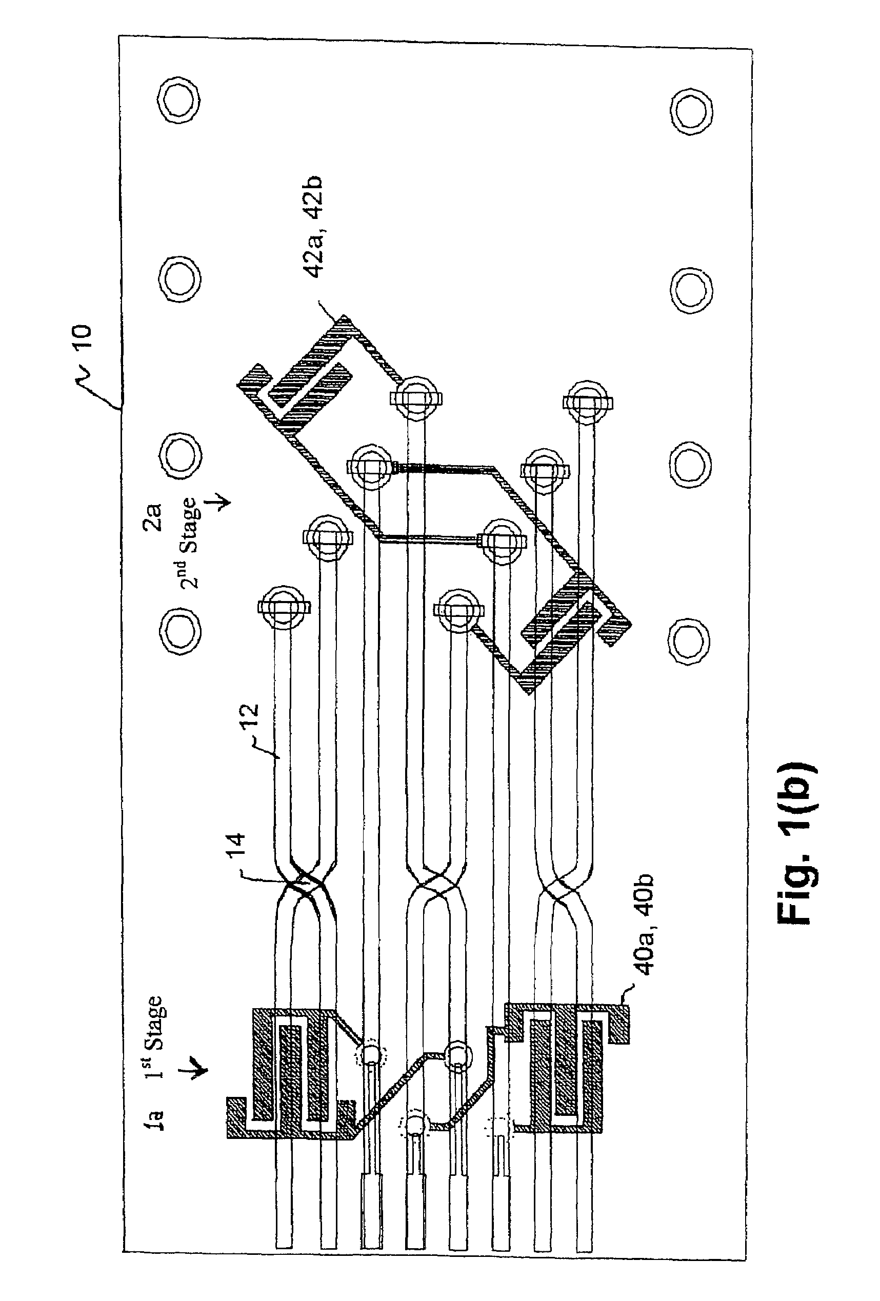 NEXT high frequency improvement using hybrid substrates of two materials with different dielectric constant frequency slopes