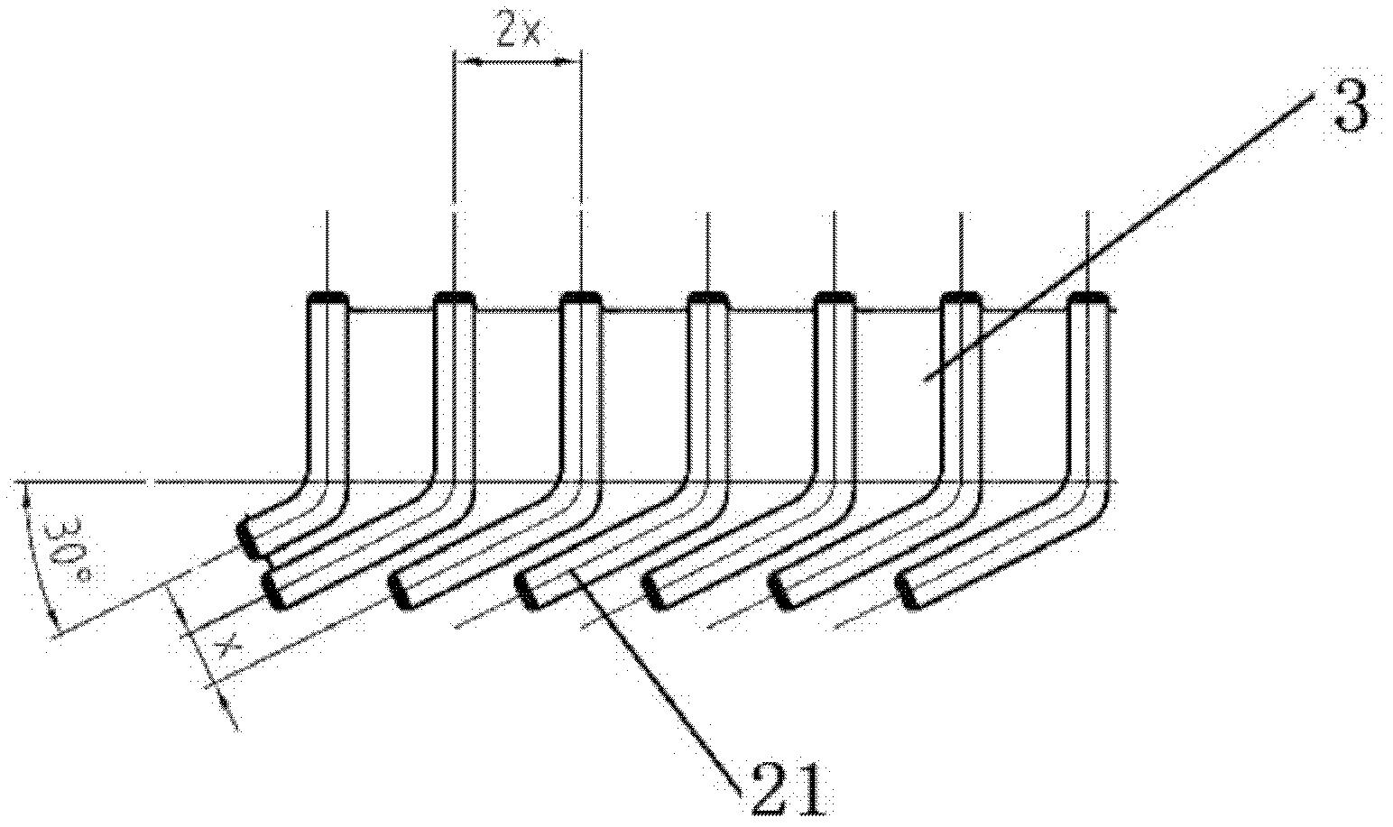 Boiler comprising water cooling system for variable-section hearth