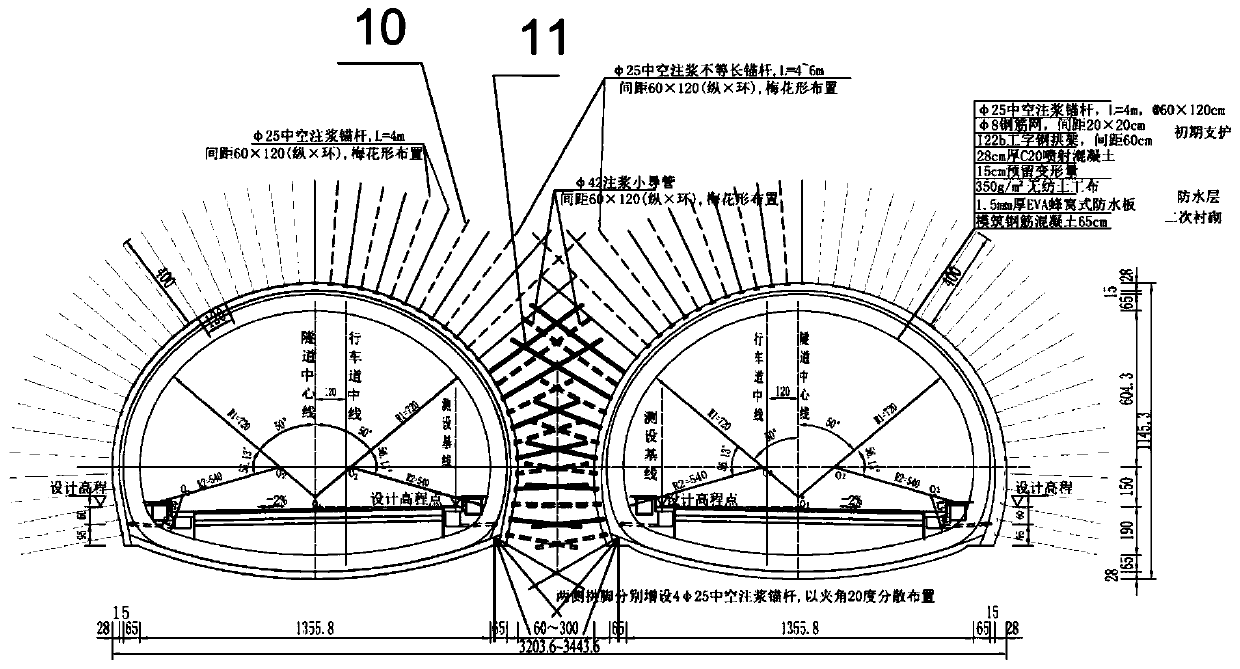 A very small clean distance from the tunnel to the hole construction method