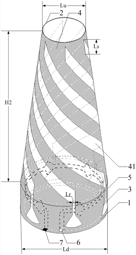 Wide beam multi-arm slot helical antenna