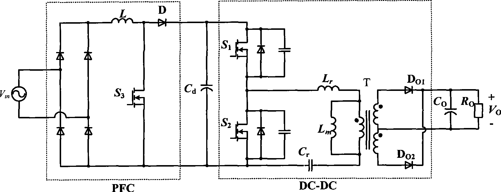 Low voltage stress single-stage AC-DC converter based on LLC series resonance