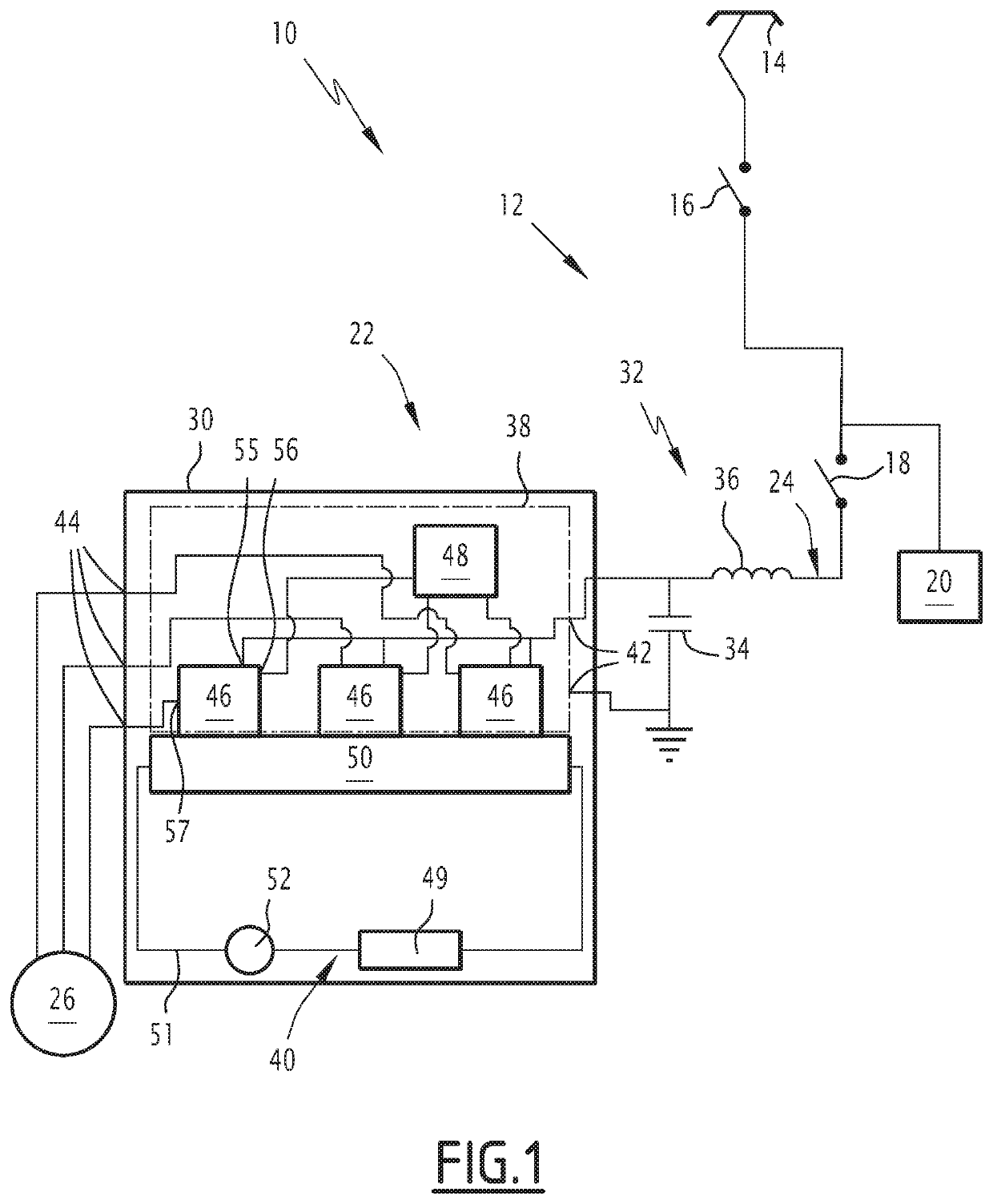 Electrical switching device and associated electrical traction box