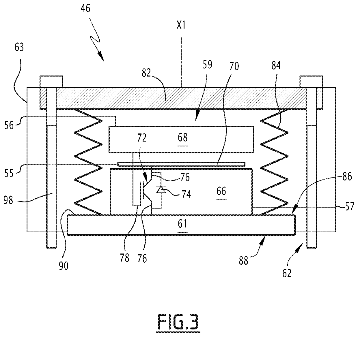 Electrical switching device and associated electrical traction box