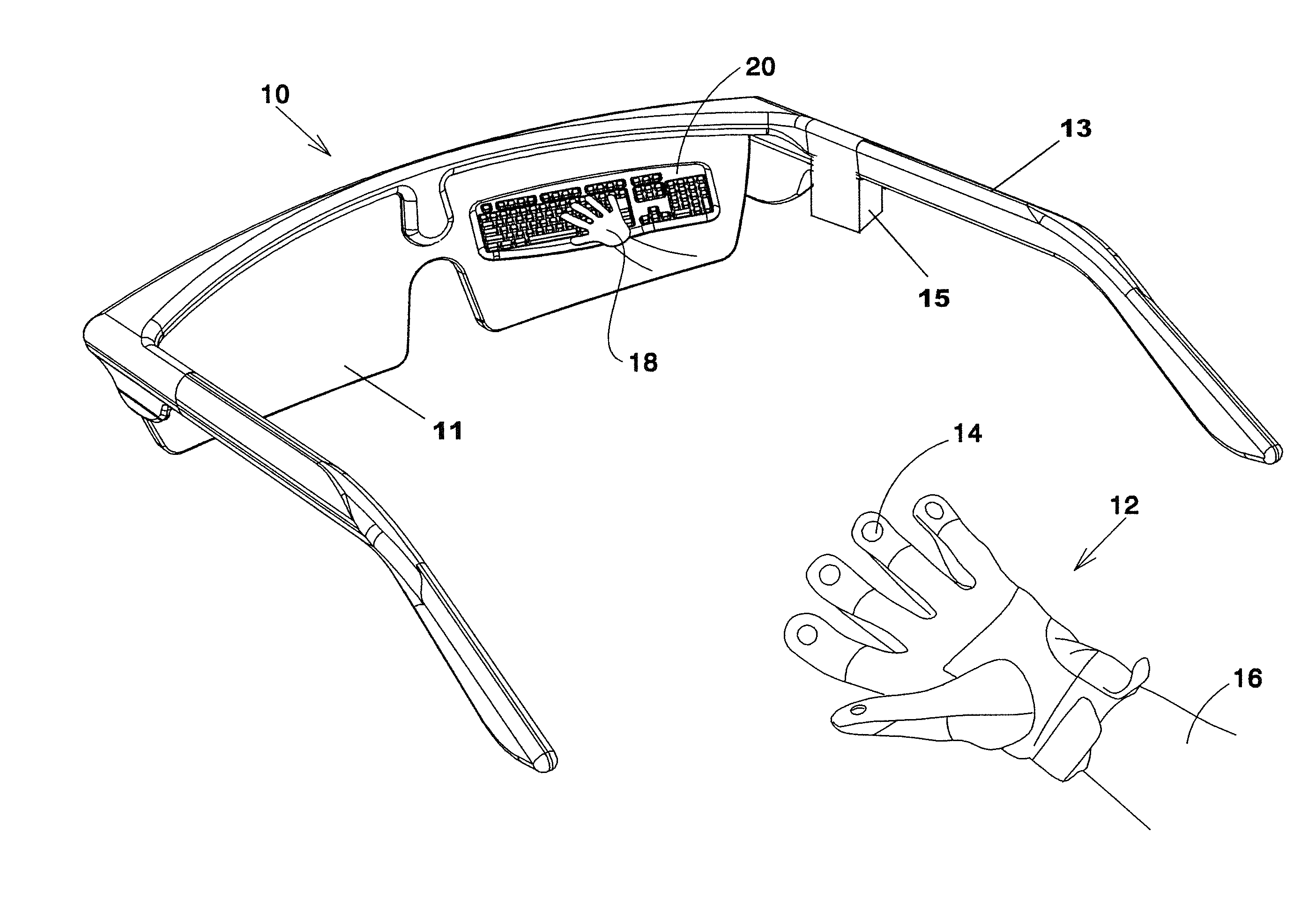 Computer device in form of wearable glasses and user interface thereof