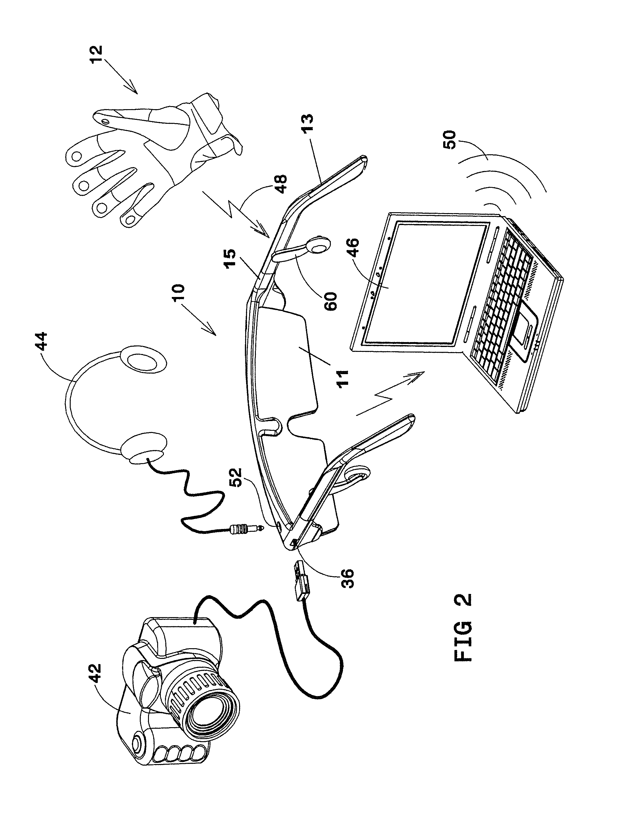 Computer device in form of wearable glasses and user interface thereof