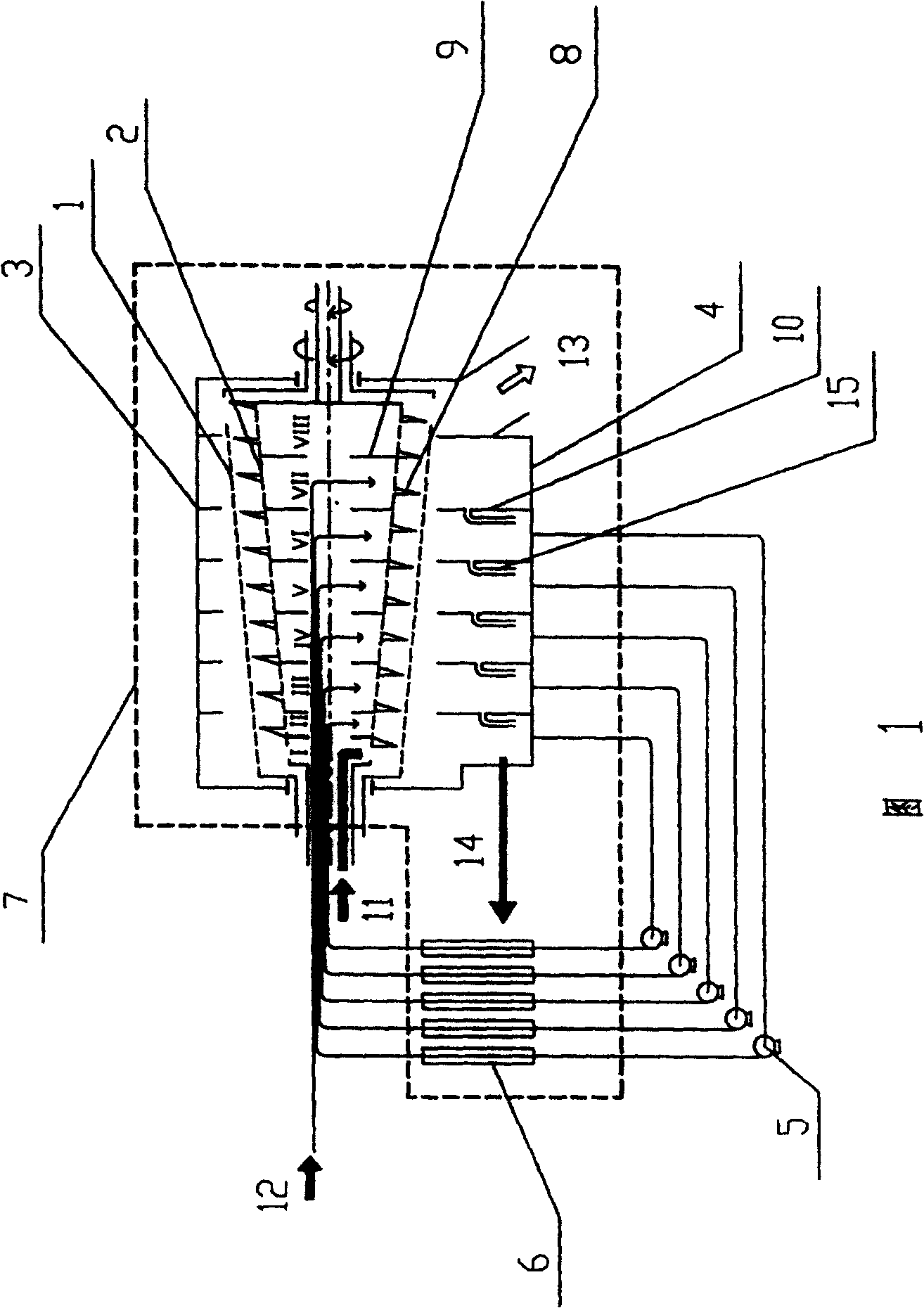 Multiple stage continuous adverse current type centrifugal leaching device suitable for powdery material