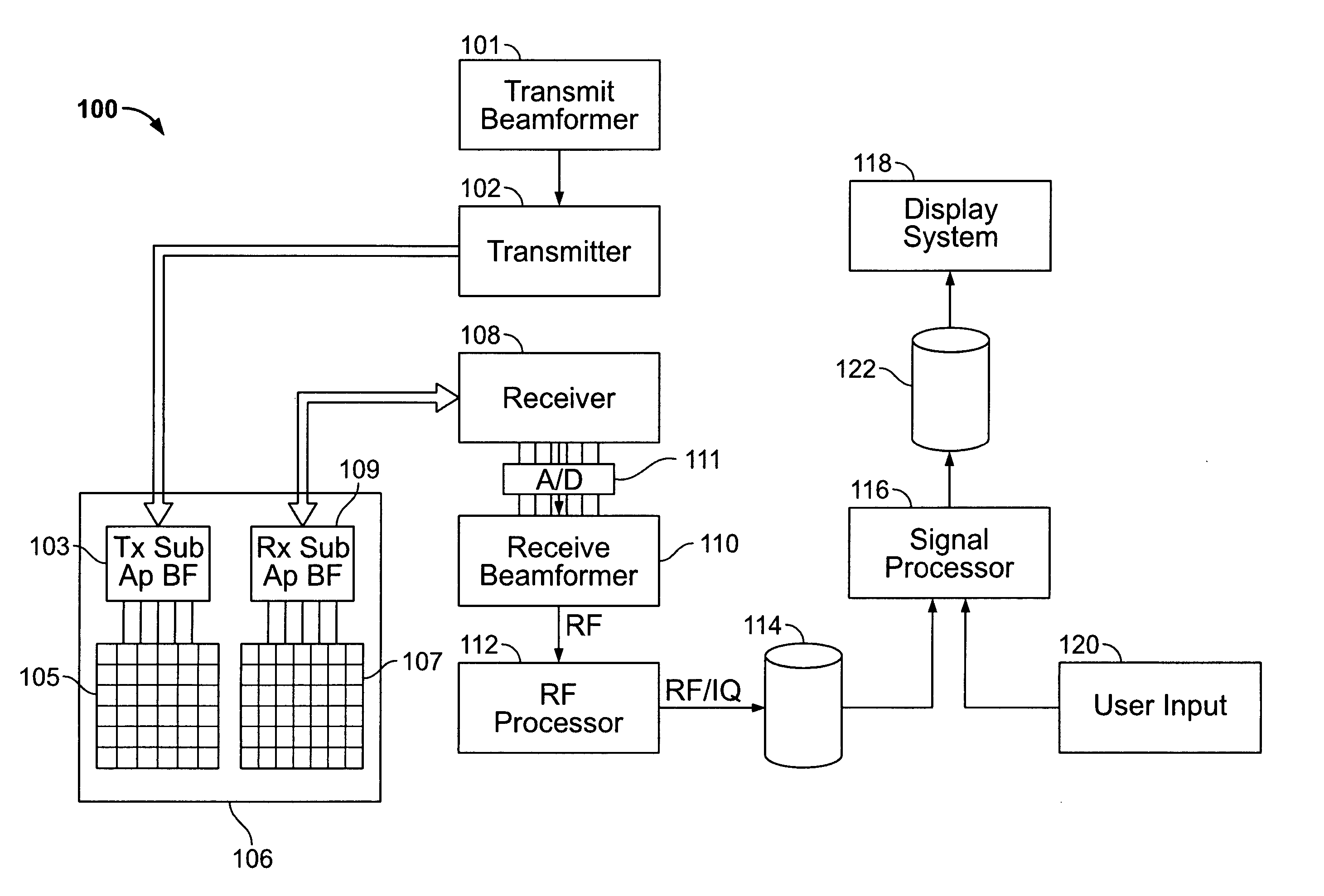 Method and apparatus for performing CW doppler ultrasound utilizing a 2D matrix array