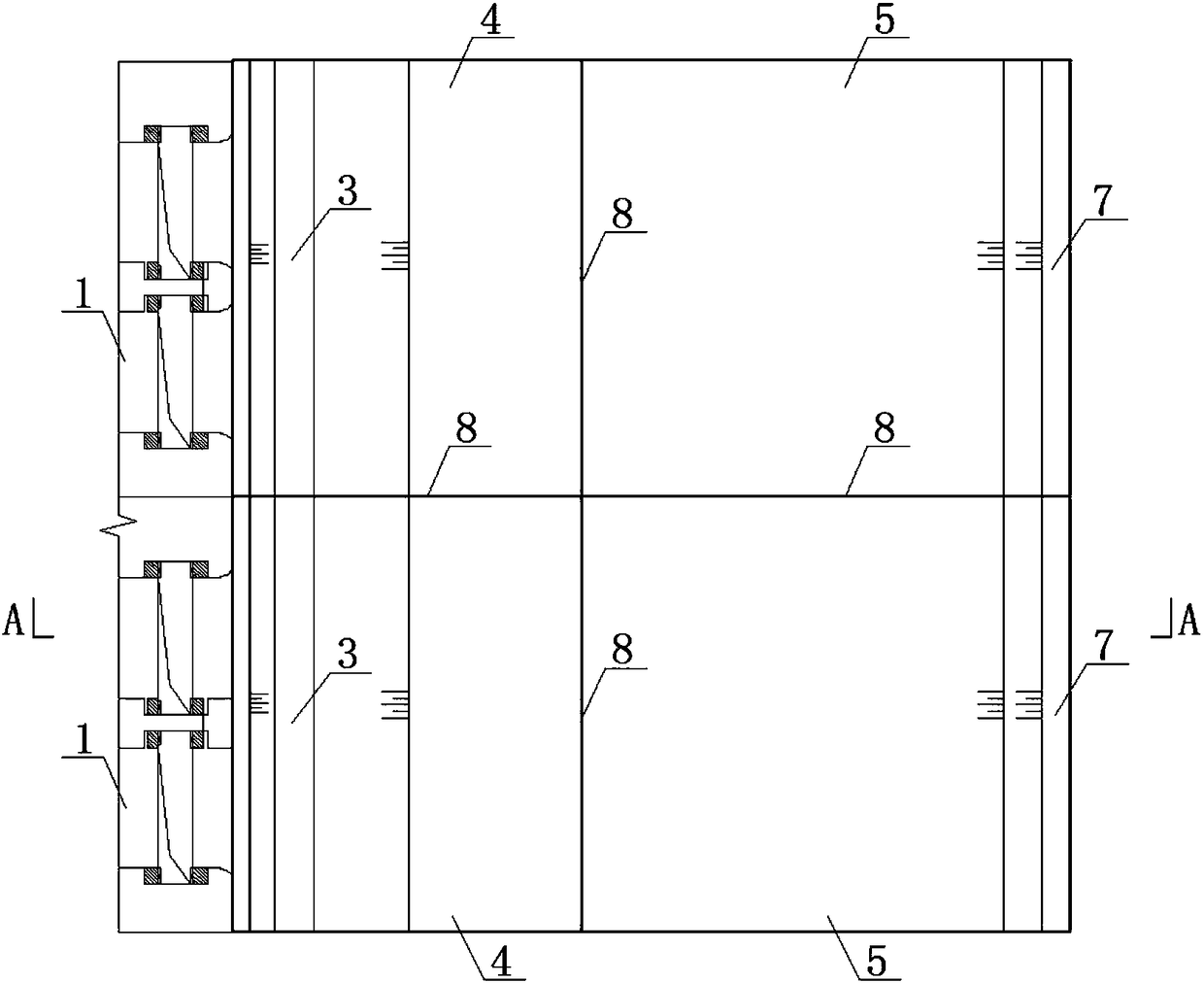 Tail water channel structure used on covering layer foundation