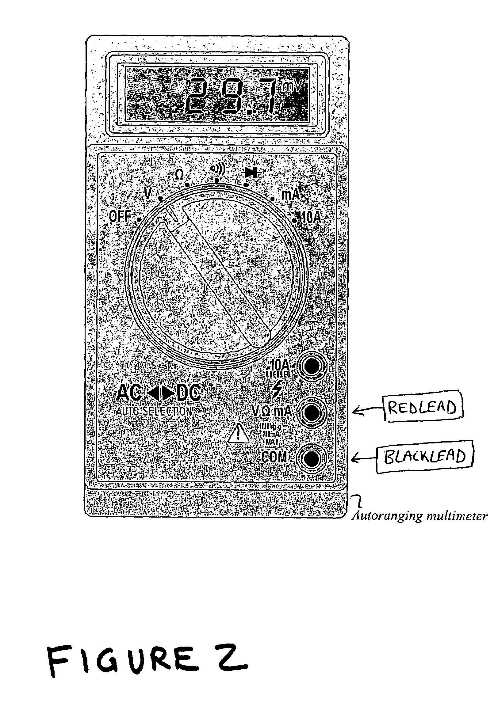 Multimeter having off-device display device and selection device