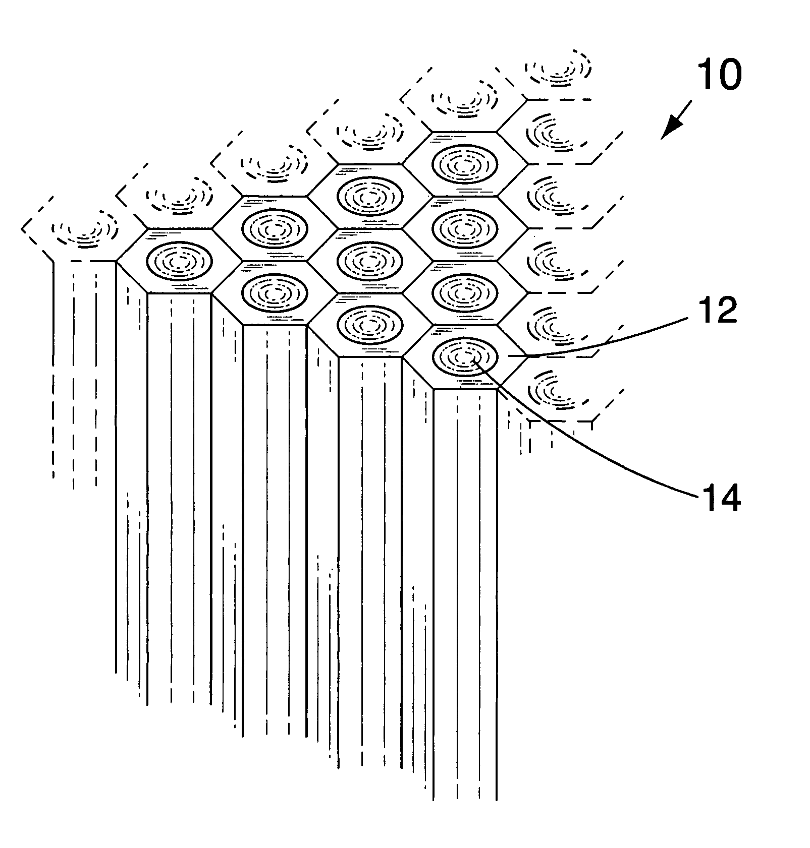 Composite, ordered material having sharp surface features