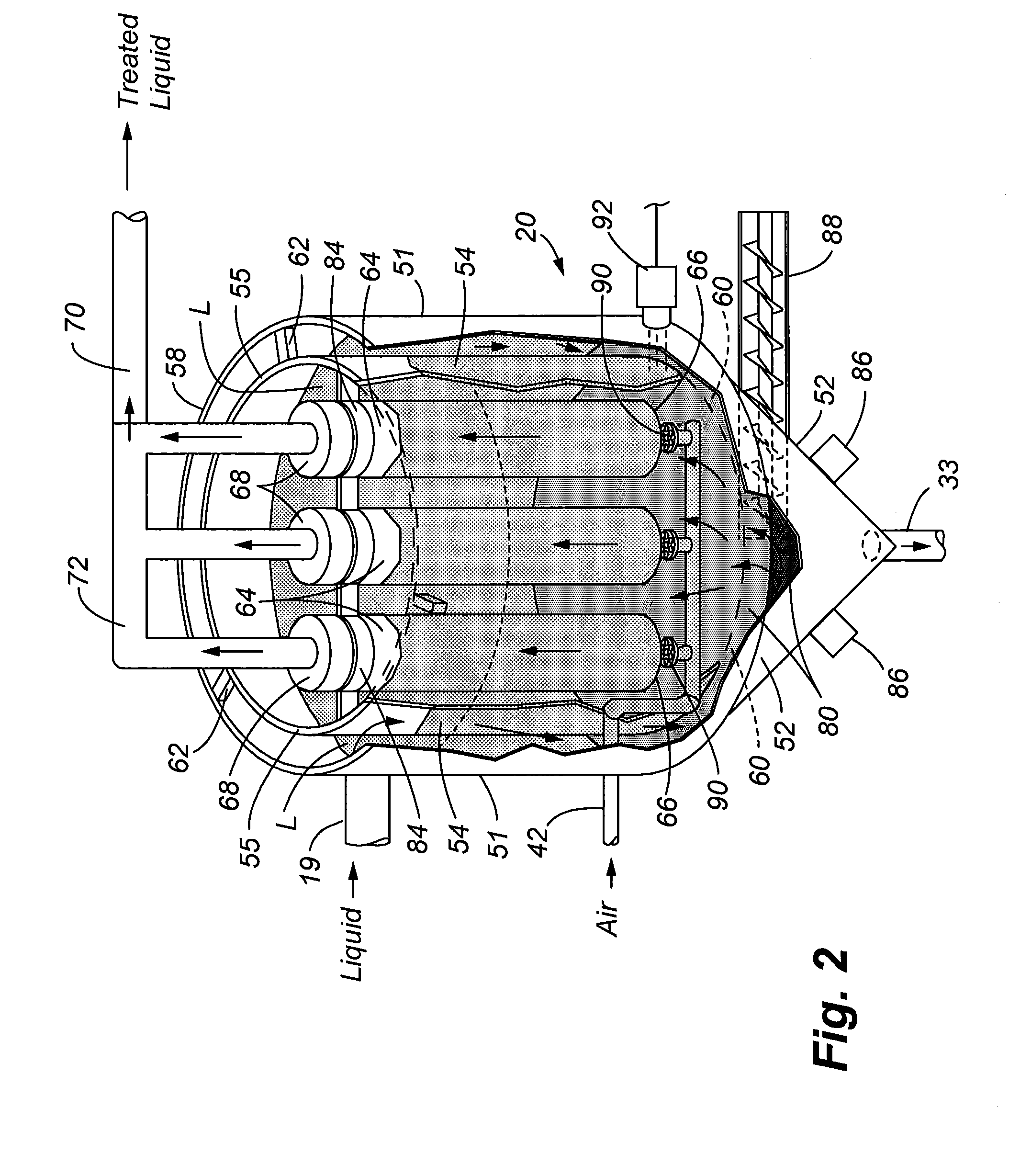 Method and apparatus for treatament of contaminated liquid