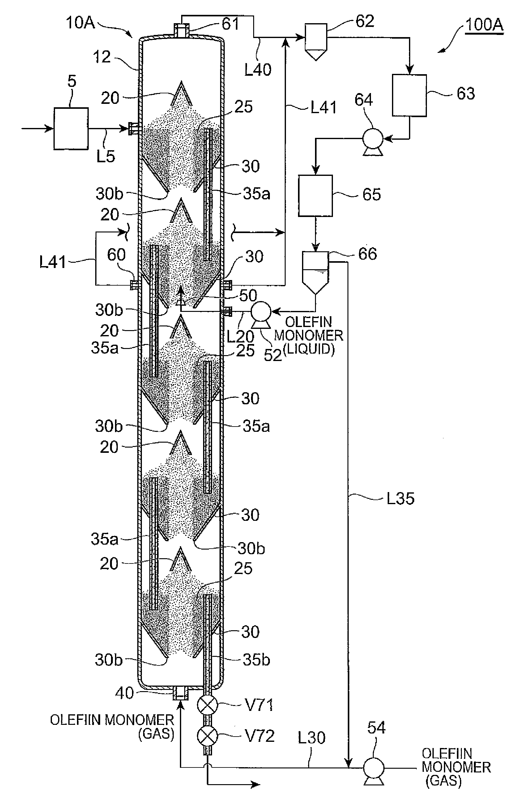 Olefin polymerization reactor, polyolefin production system, and polyolefin production process