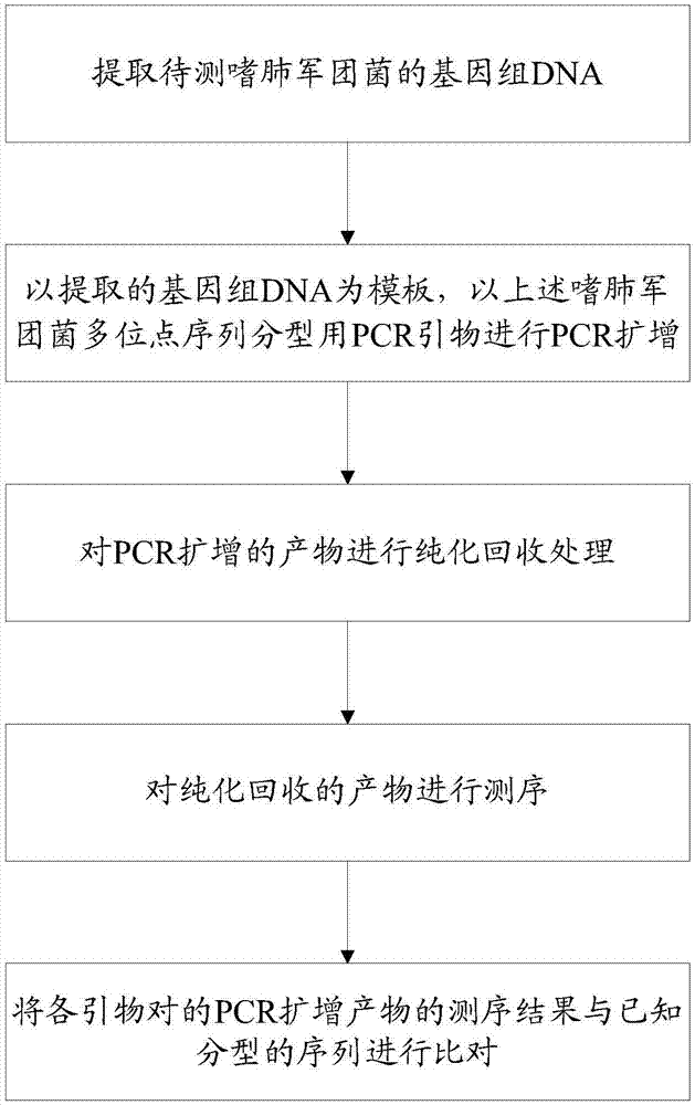 PCR primers for MLST (multilocus sequence typing) of Legionella pneumophila, typing method and application