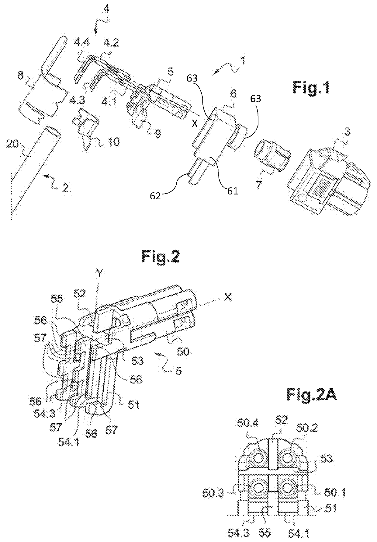 Angled multi-contact connector and assembly method thereof