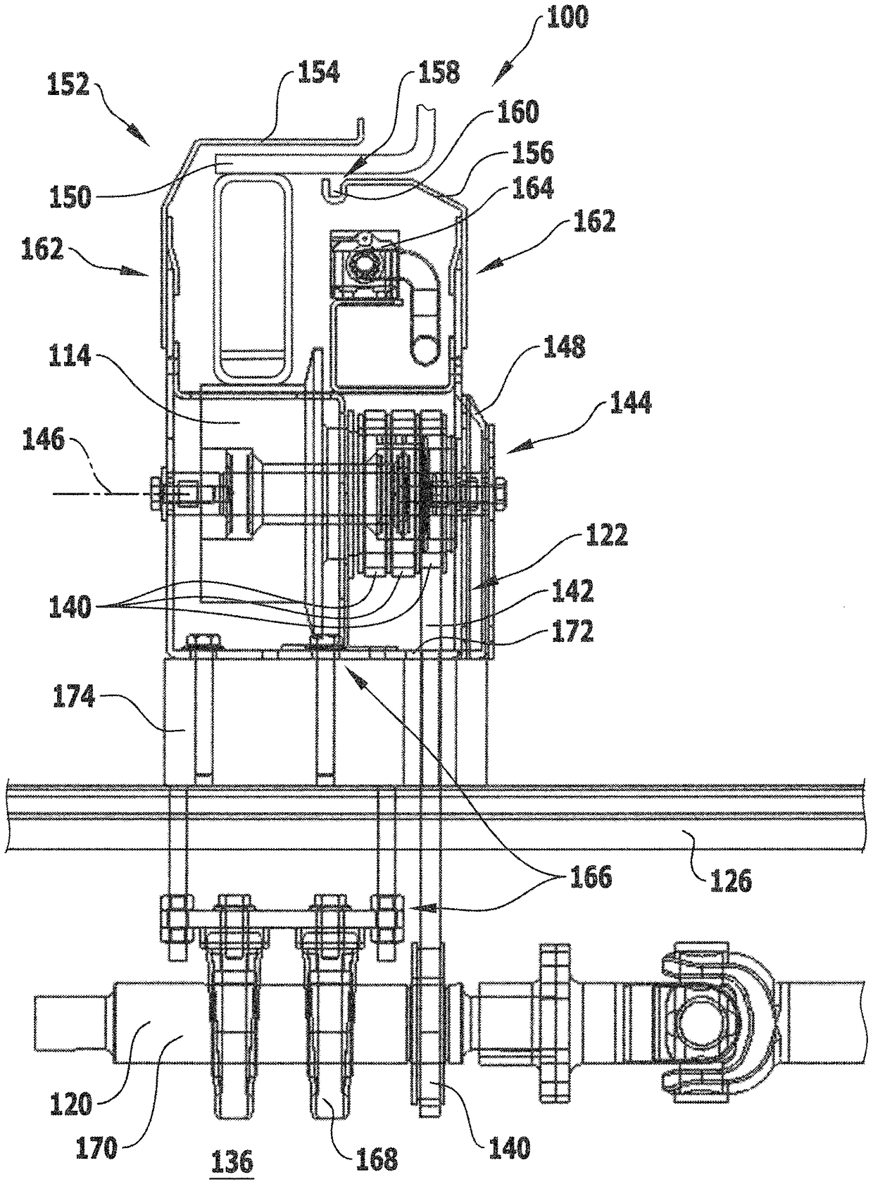 Transverse support with integrated drive for conveying items