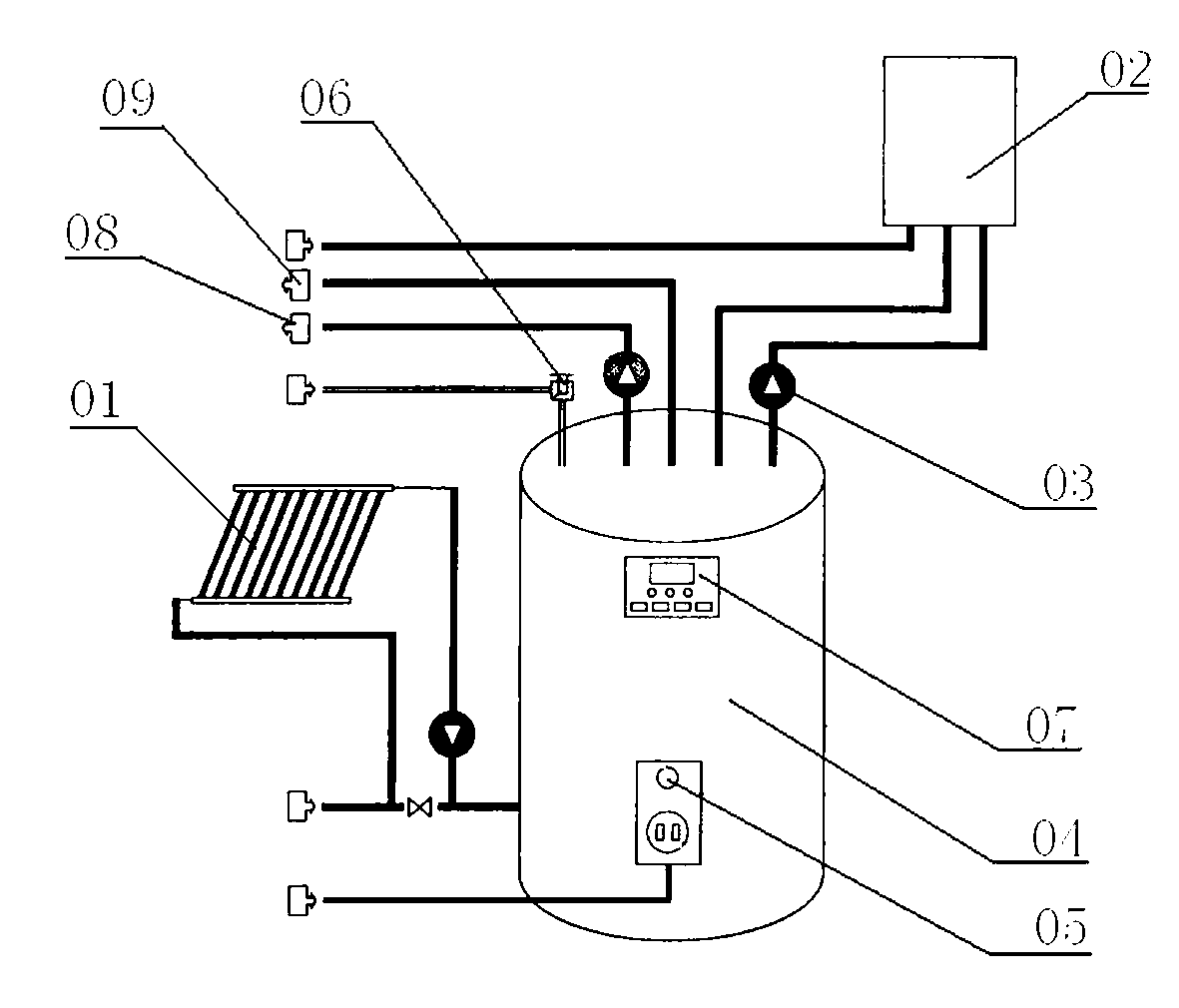 Device with heating and water-heating device multi-machine parallel system and use method thereof