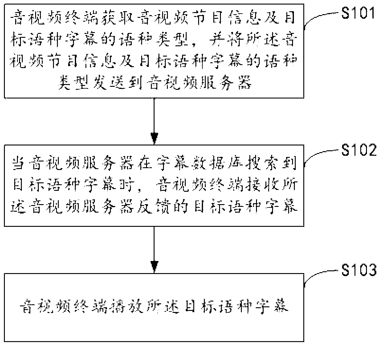 Subtitle display method for audio/video terminal, audio/video terminal and server