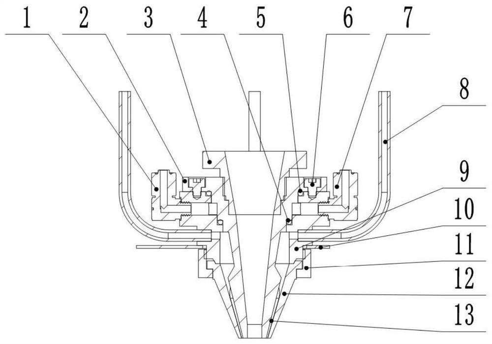 Coaxial annular multi-beam powder feeding nozzle