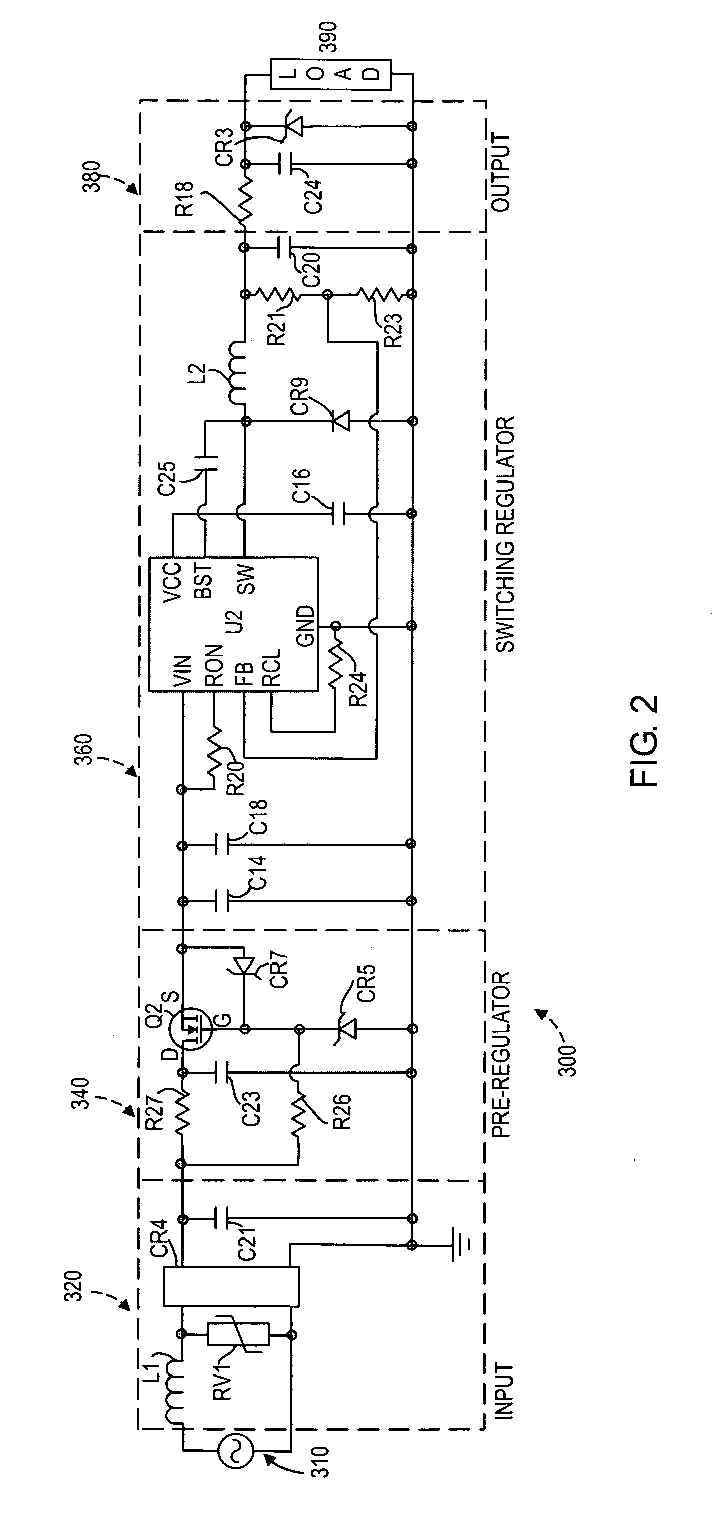 Switching power supply system with pre-regulator for circuit or personnel protection devices