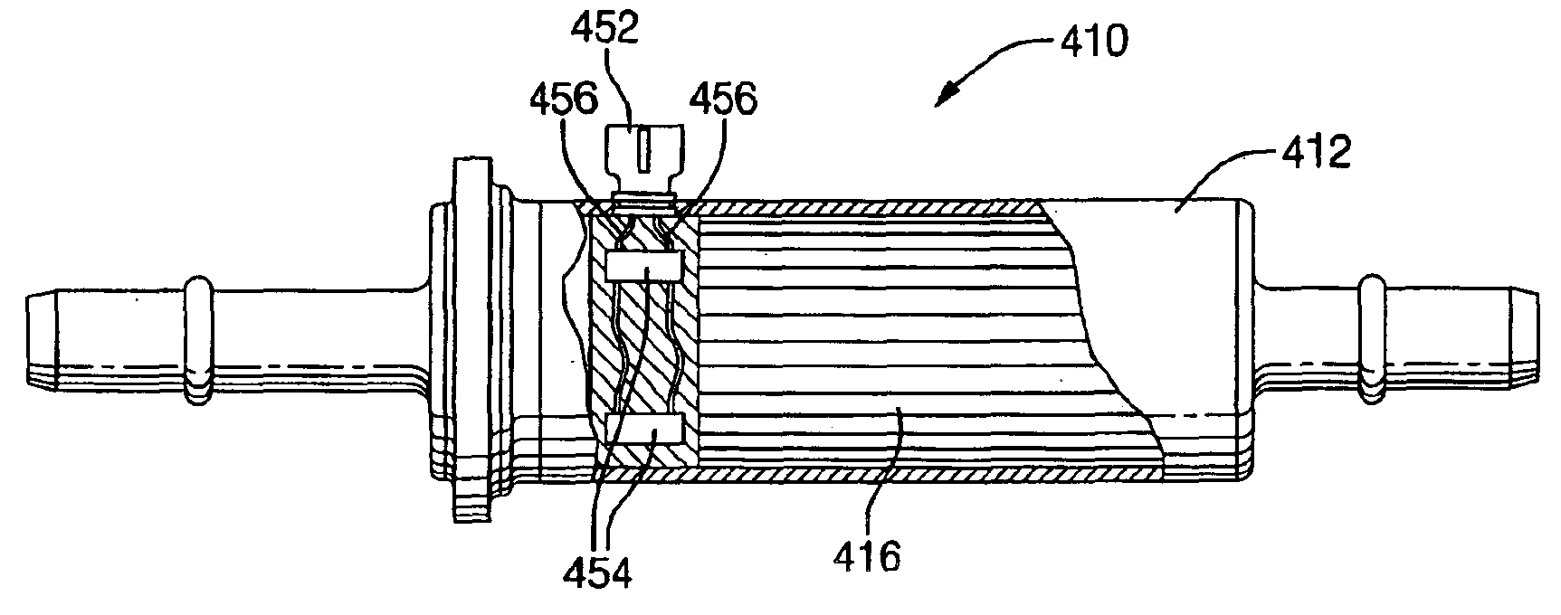 Hydrocarbon bleed emission scrubber with low restriction