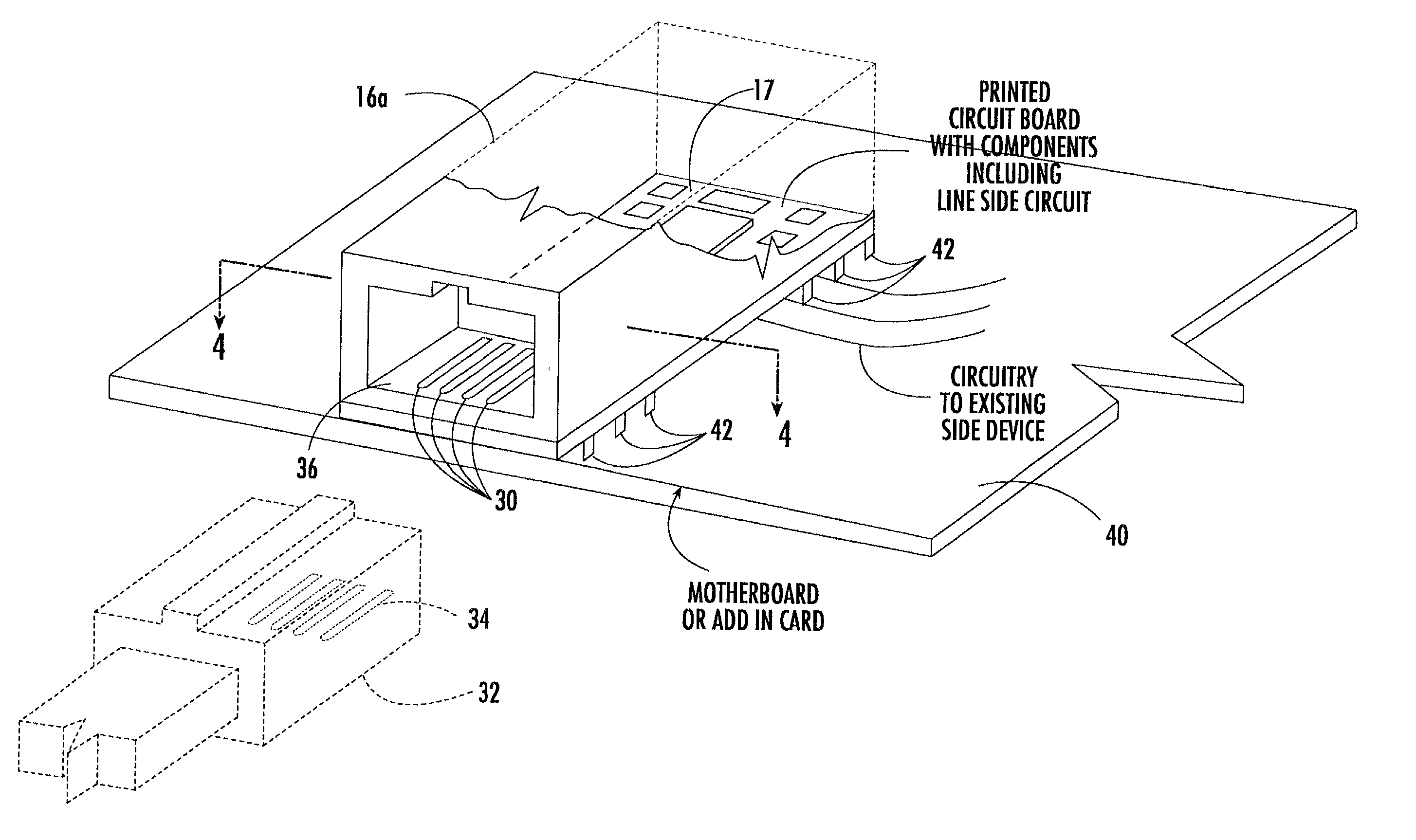 Jack module with integrated modem interface circuits