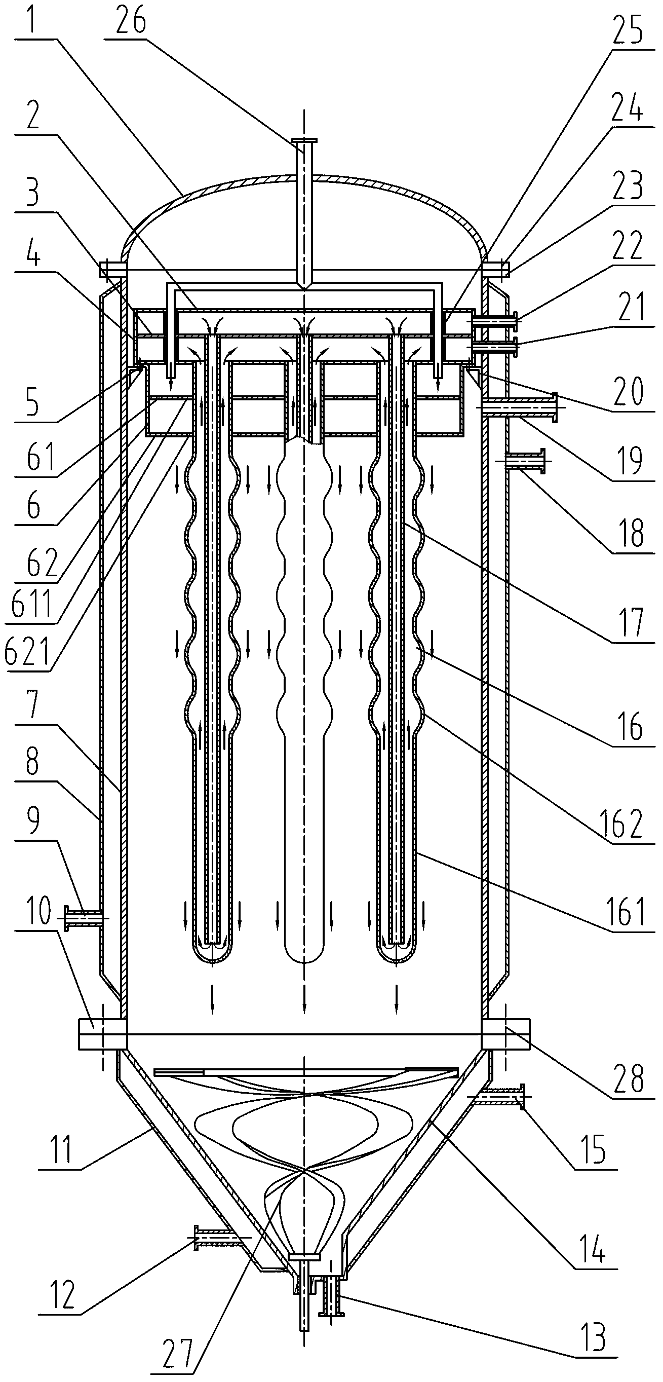 Melt polycondensation reaction method for preparing high-viscosity molten mass, and special reactor and falling film element used for same