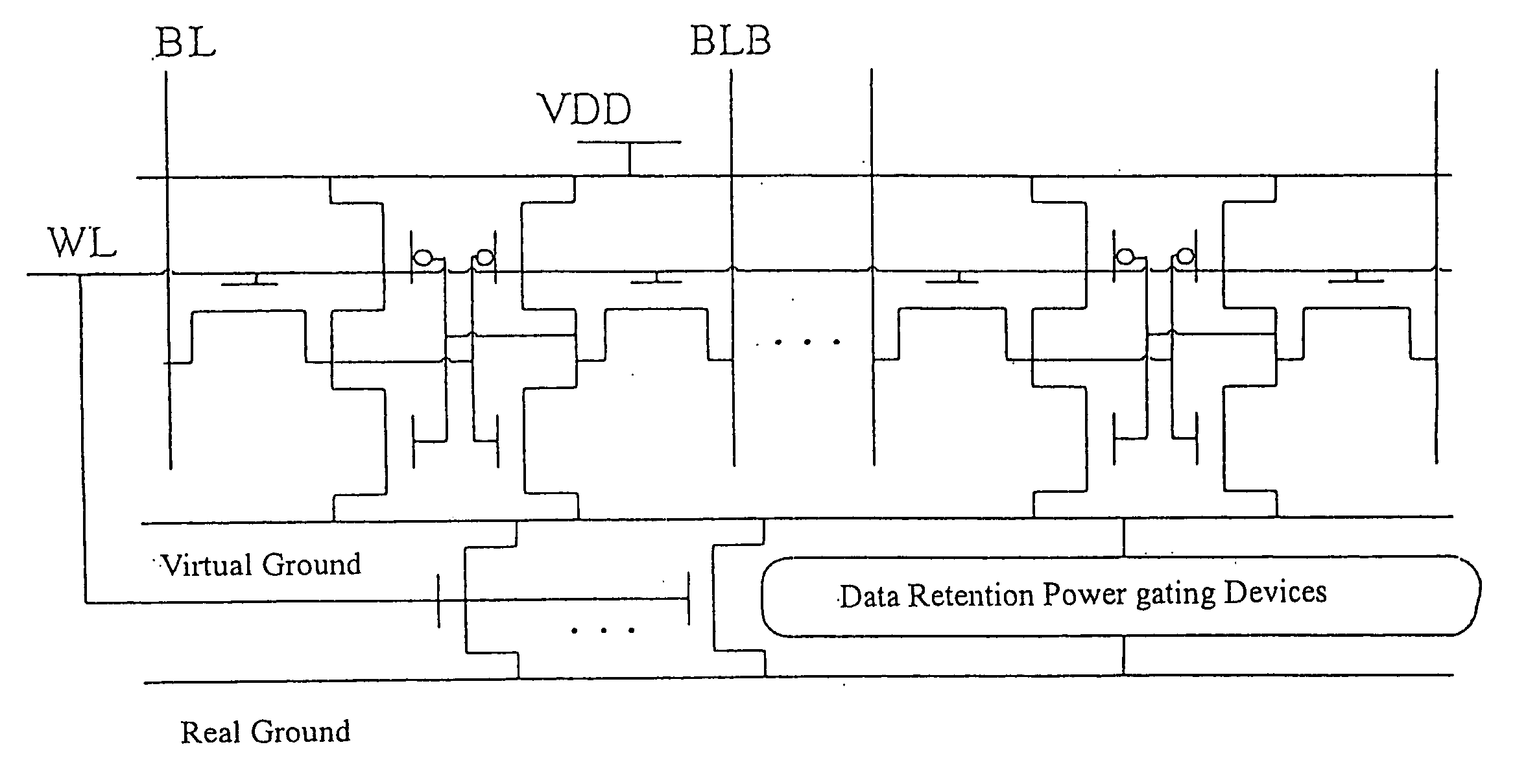 Power gating structure having data retention and intermediate modes