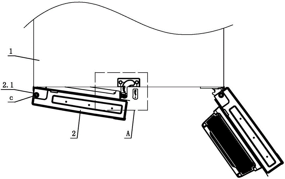 Refrigerator with overturning beam and rails