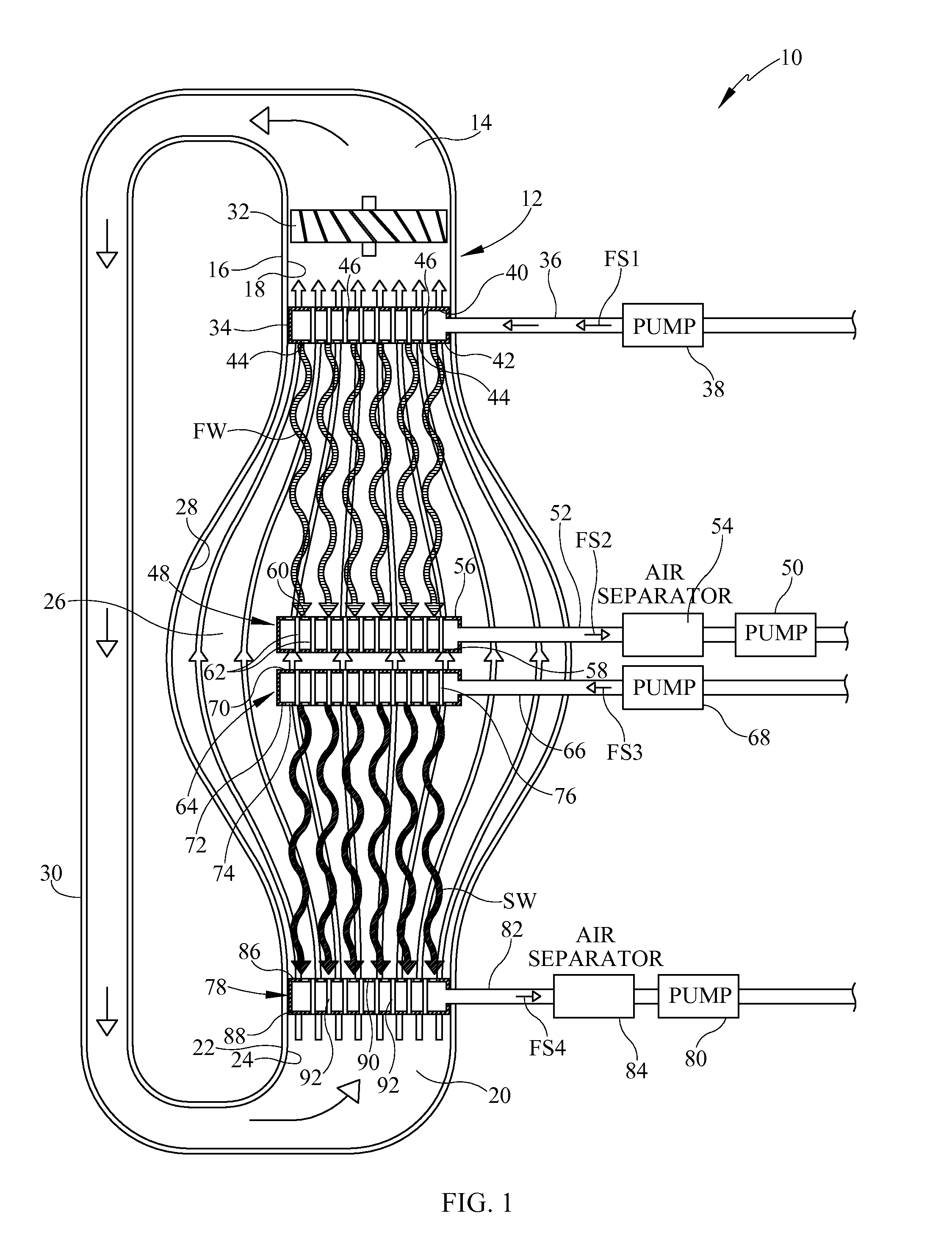 Contoured humidification-dehumidification desalination system