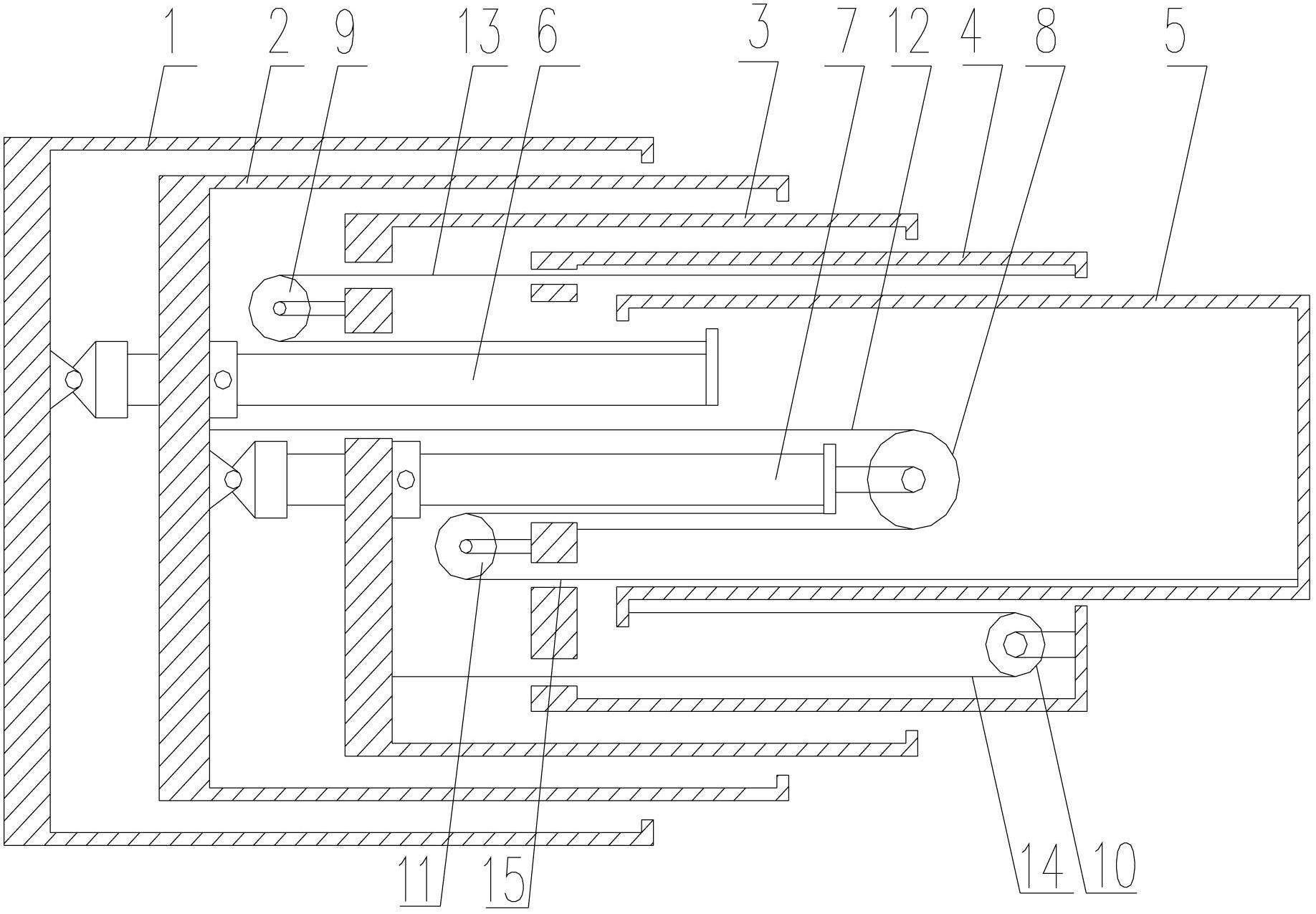 Rope row type telescopic boom mechanism and crane provided with same