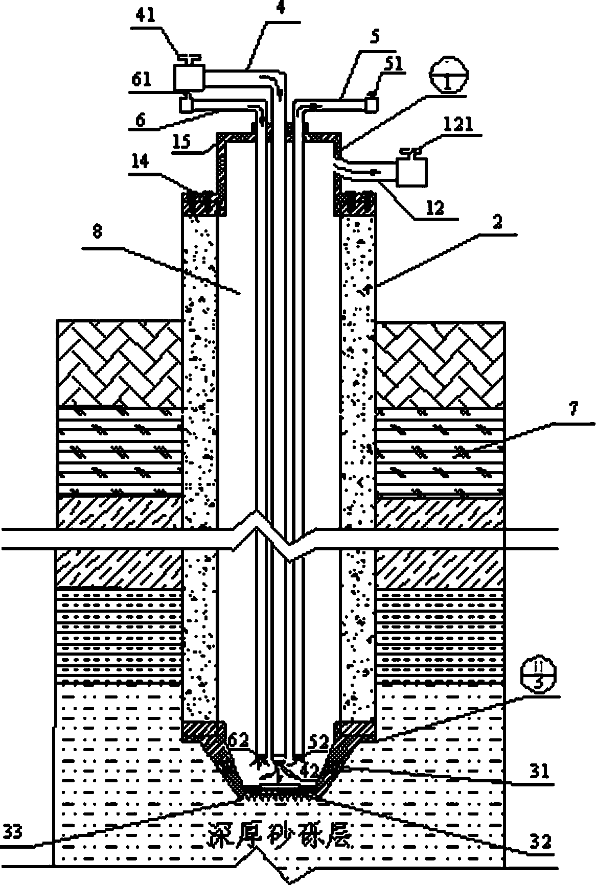 PHC tubular pile pile-sinking device used for penetrating deep and dense sand (gravel) layer