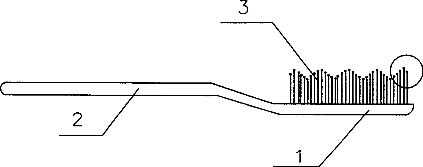 Toothbrush with round bead headed brush and its production process