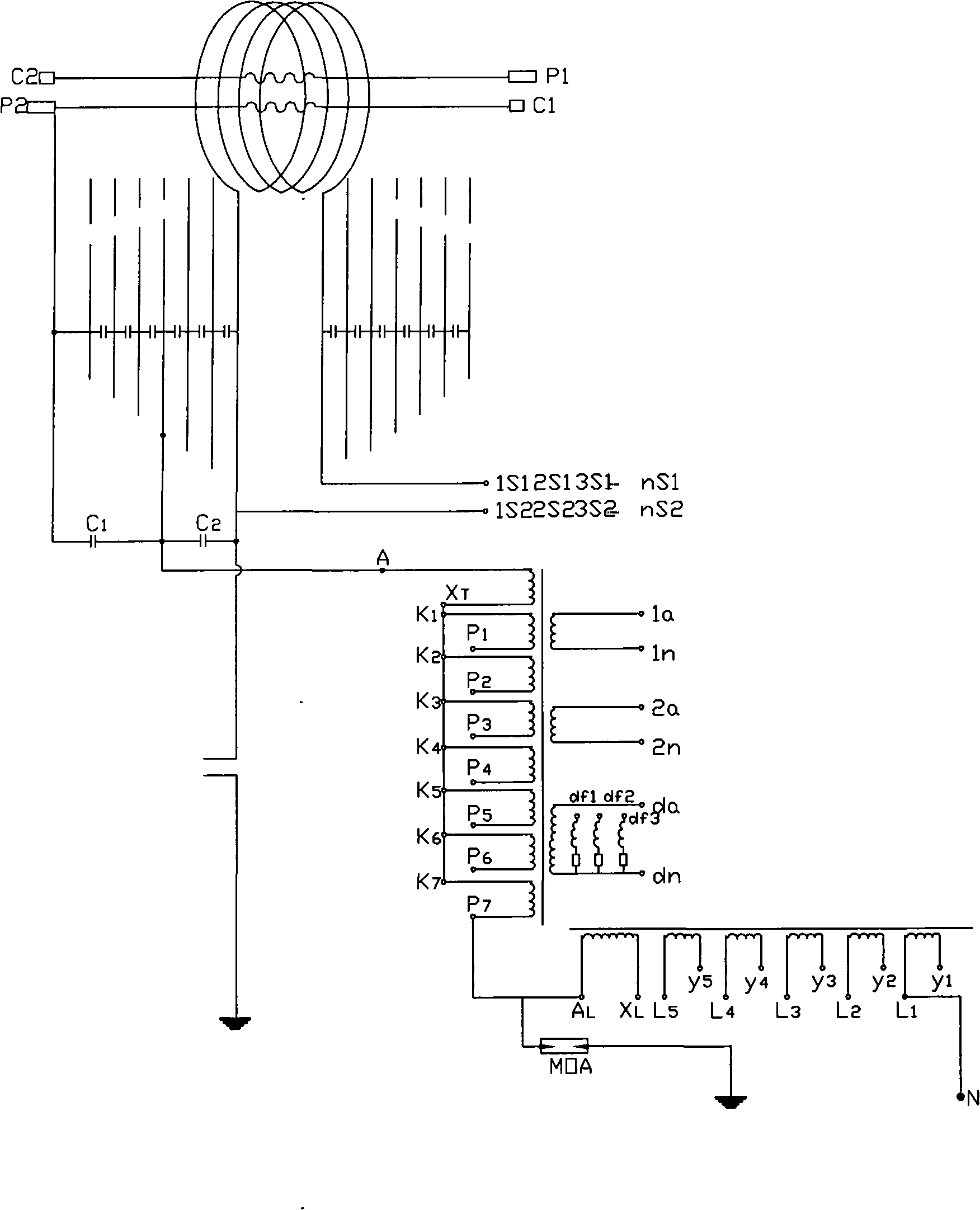 Combined high-tension current potential transformer