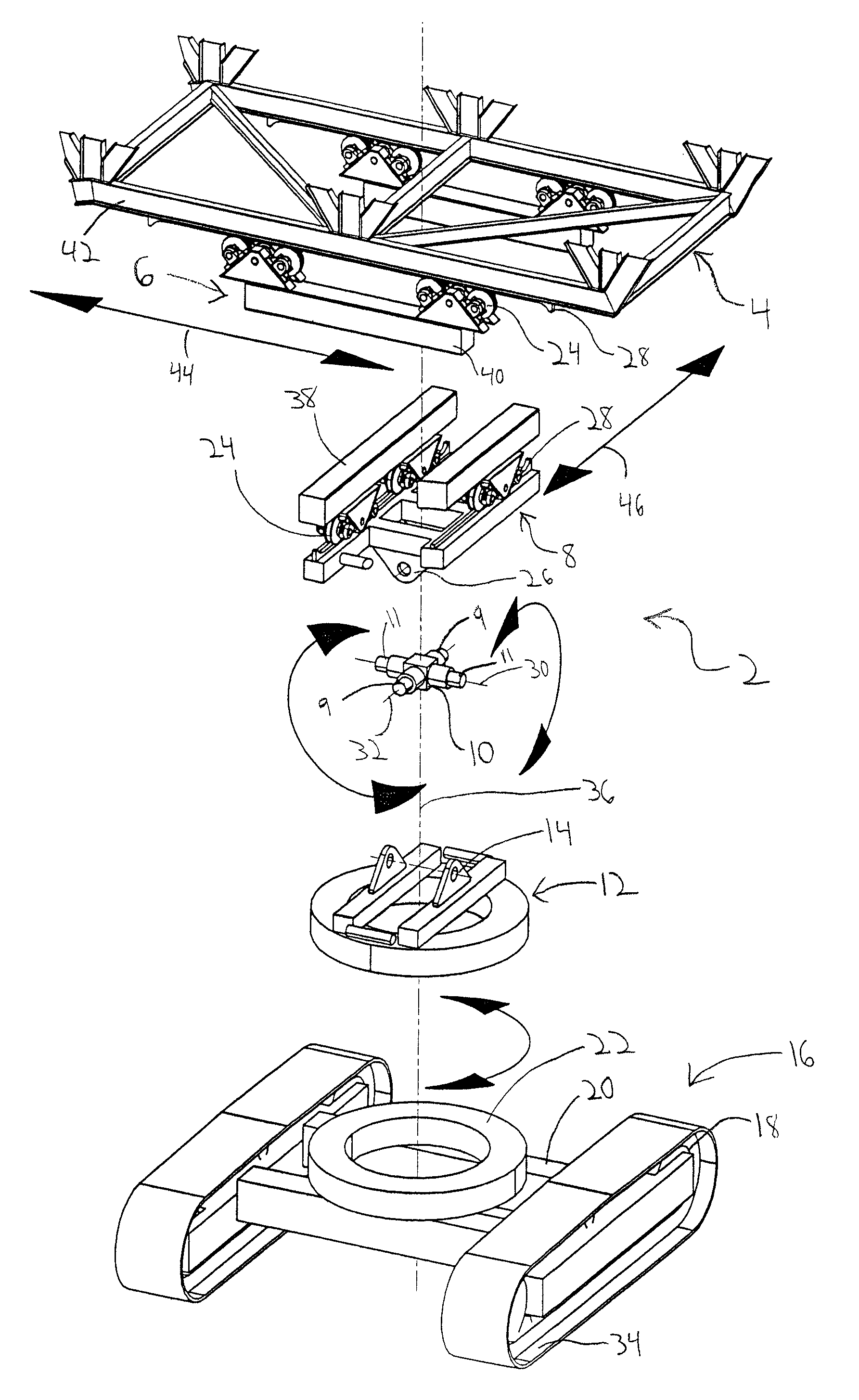 Travel support mechanism for movable conveyor bridge