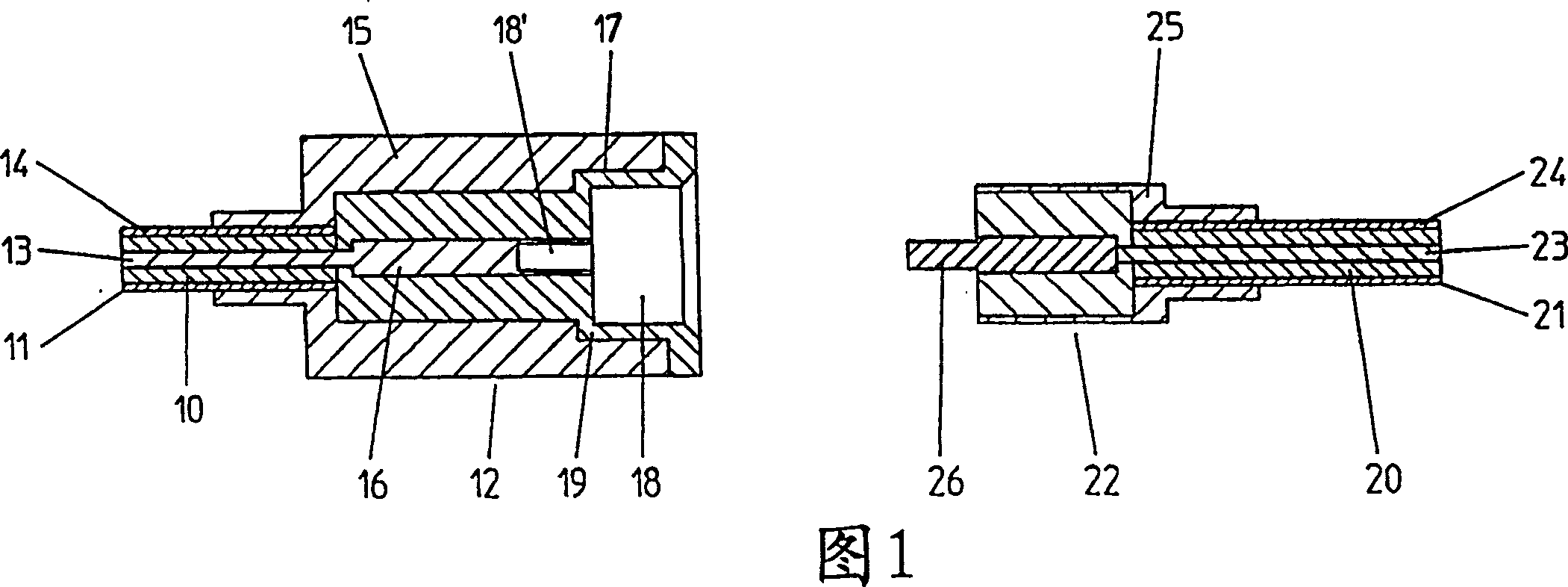 Coaxial line plug-in connection with integrated galvanic separation