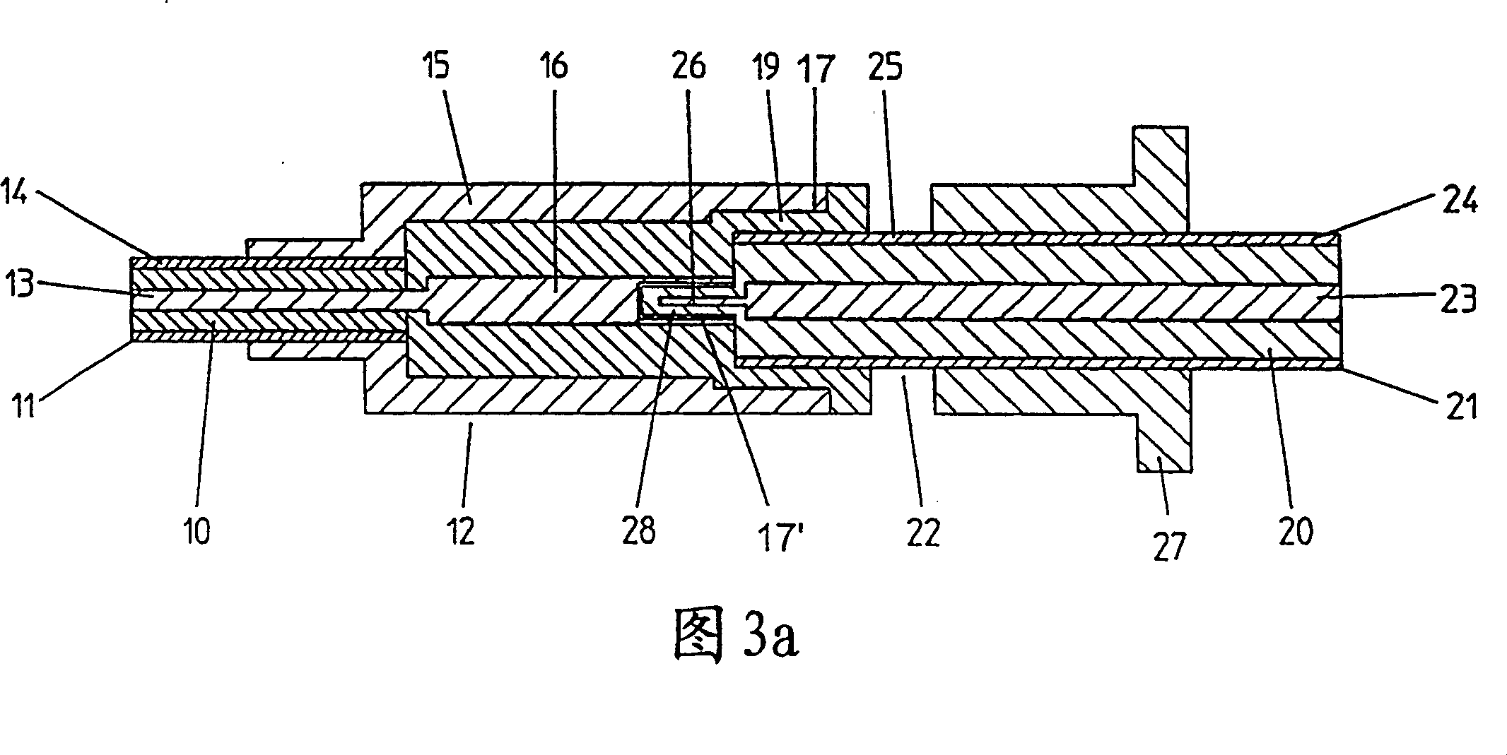 Coaxial line plug-in connection with integrated galvanic separation